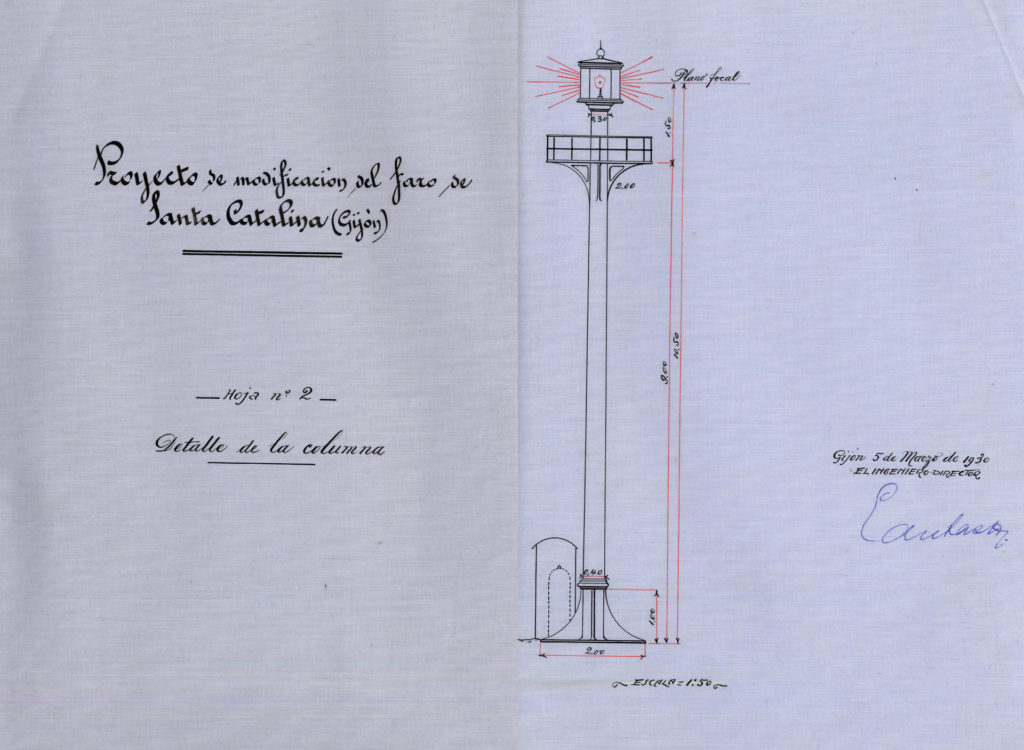Proyecto de modificación del faro de Santa Catalina (Gijón). Detalle de la columna. 05/03/1930